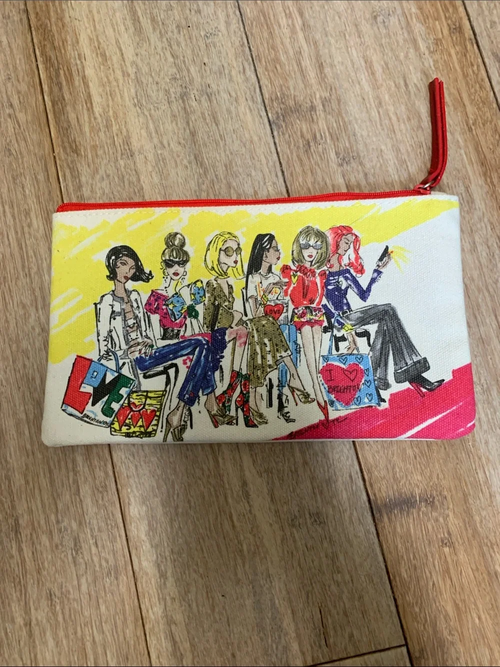 Brighton Canvas Cosmetic Pouch with Fashion-Illustration and Red Zip